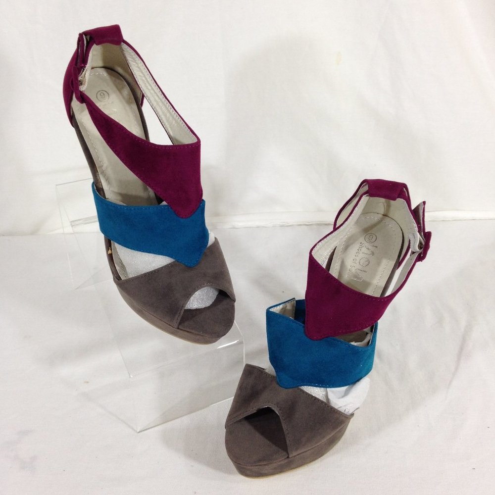 Shoes of Soul-Final Price- Stiletto Platform Pump Shoes Grey/Teal/Berry Sz 9